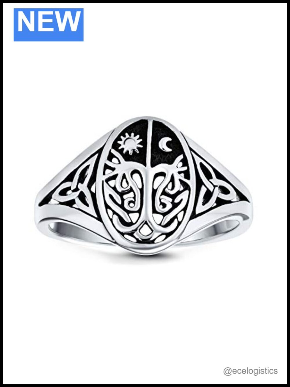 Sterling Silver Tree of Life Signet Ring Celtic Sun Moon Oxidized